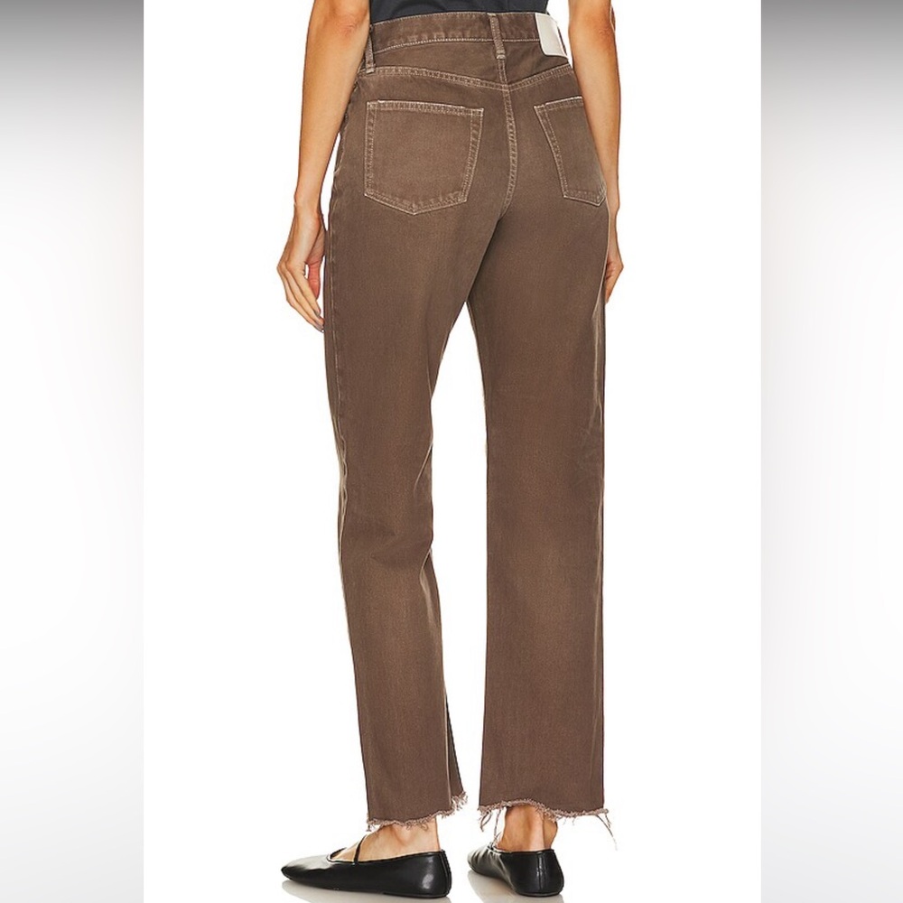 MOUSSY Vintage Emery Wide Straight Raw Hem Button Fly Jeans in Brown - 28 - Picture 3 of 15
